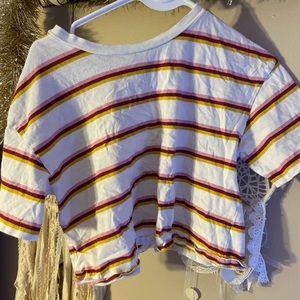 pink, yellow red and white striped short sleeve(cropped) size womens s